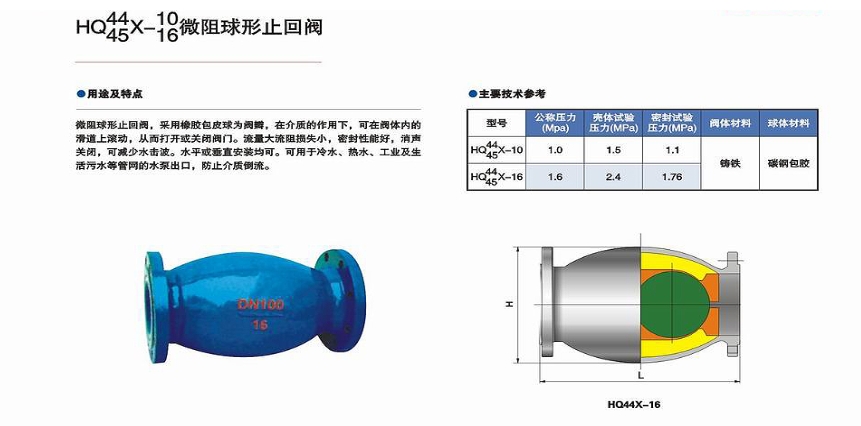 良工微阻球形止回阀HQ45X结构图